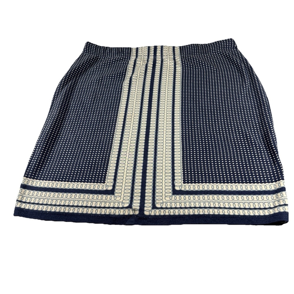 VTG Max Studio Women's Large Blue Pattern Print Short Skirt Elastic Waist Career